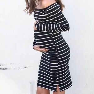 Long Sleeve Striped Off the Shoulder Maternity Dress